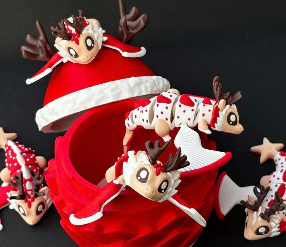 Reindeer Dragons in Santa Hat Egg